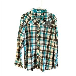 Ariat rodeo western pearl snap shirt embellished detail XXL